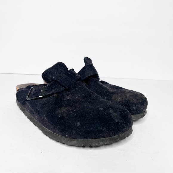 Birkenstock Black Boston Leather Suede Clogs Soft Footbed Size 37 6 Women’s - Picture 1 of 6